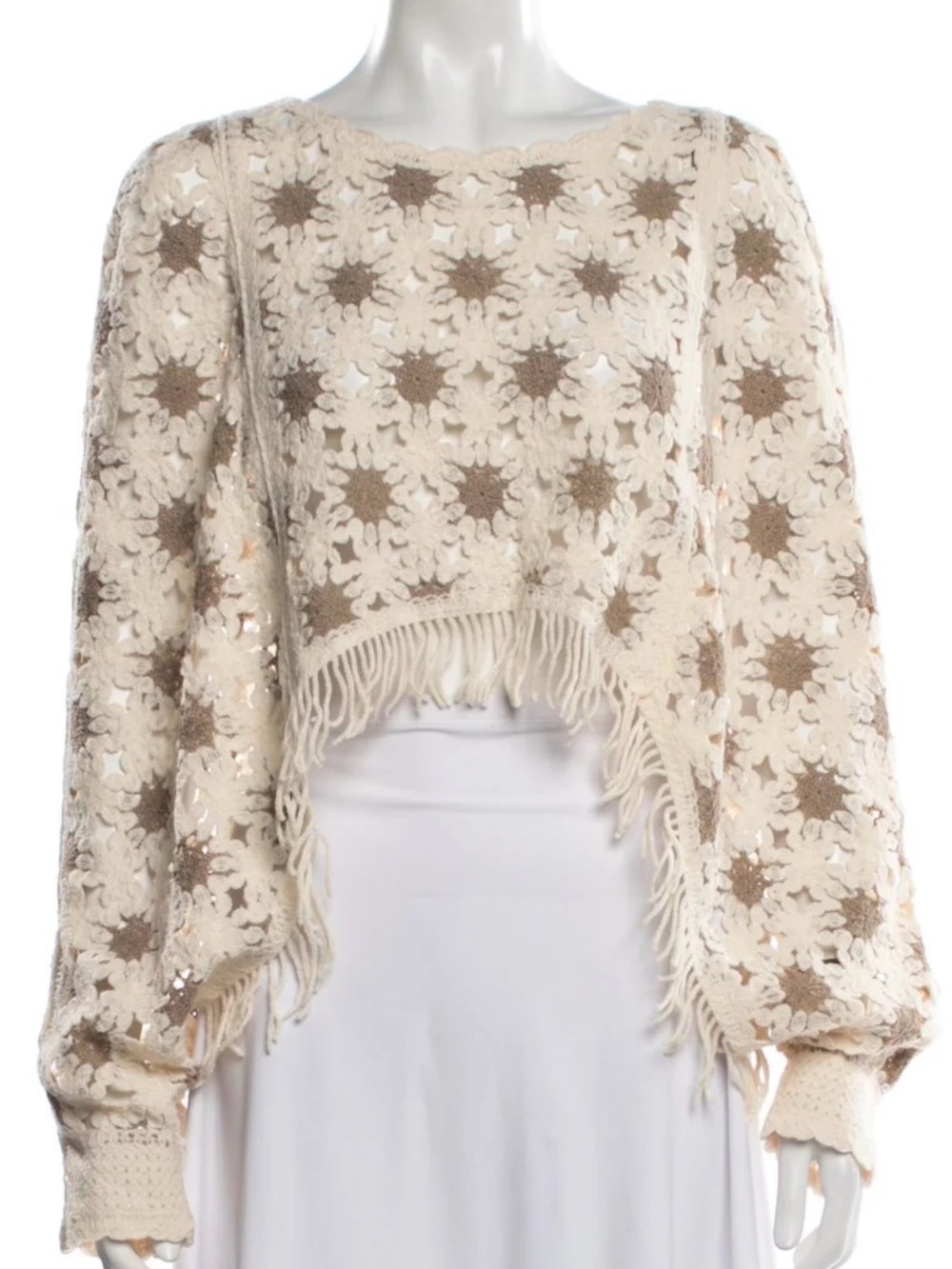 House of Harlow 1960 Cream and Tan Crochet Fringe Sweater. New with tags!!!